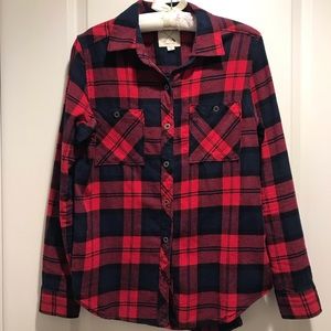 LA Hearts red & navy plaid button down shirt